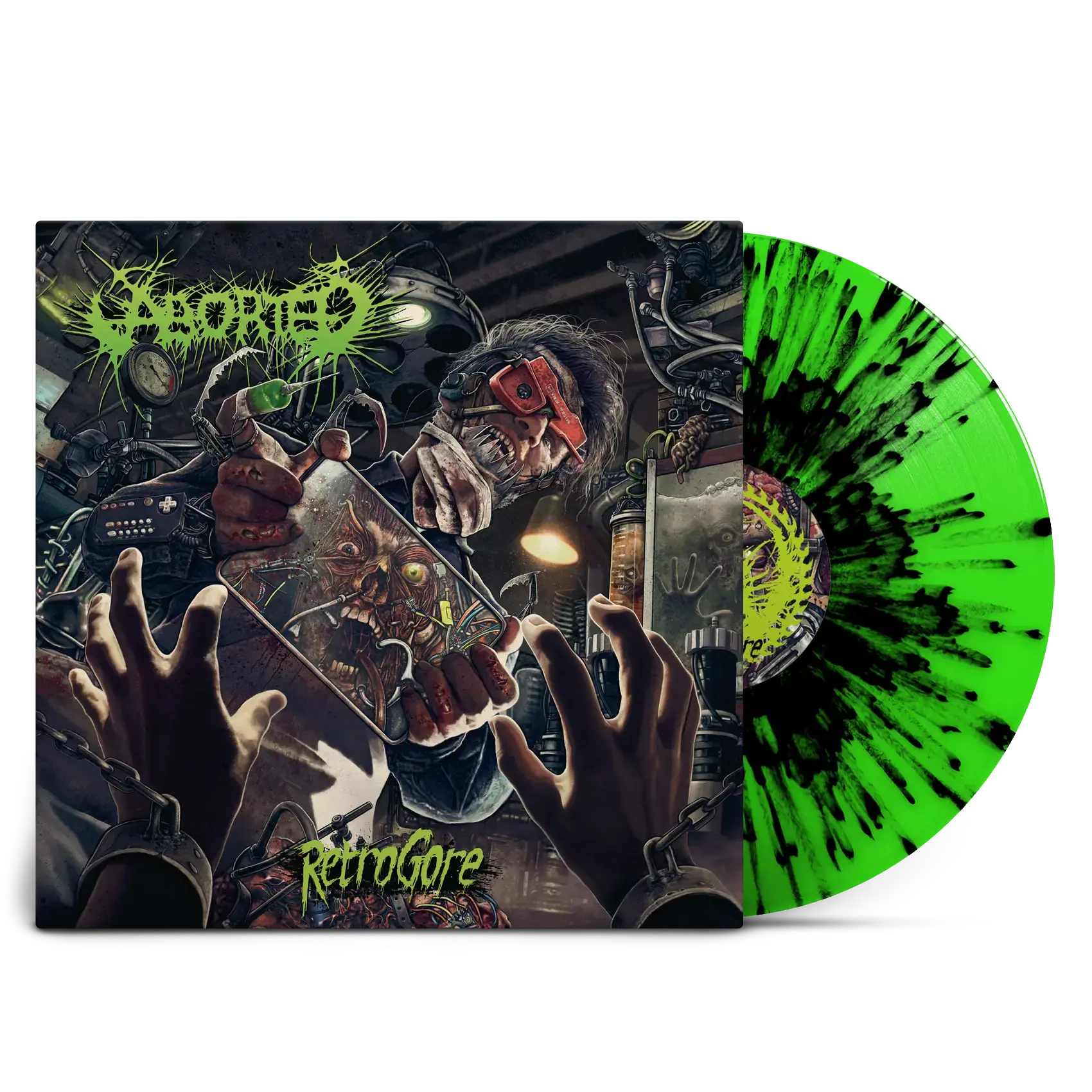 ABORTED · Retrogore | NEON GREEN/BLACK SPLATTER LP ABORTED · Retrogore | NEON GREEN/BLACK SPLATTER LP (Death Metal/Grindcore Vinyl)