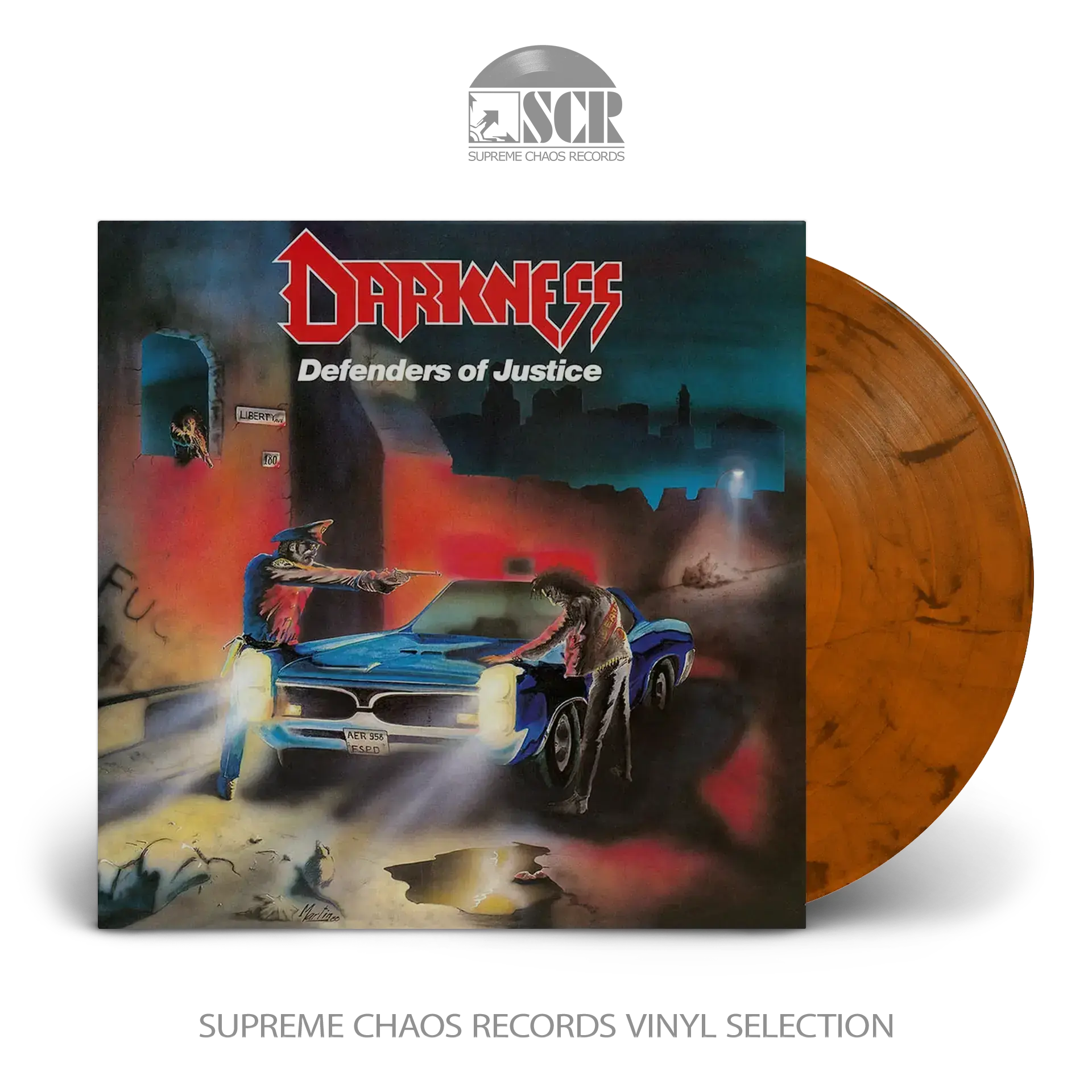 DARKNESS - Defenders of Justice · ORANGE/BLACK MARBLED LP (Heavy Metal/Speed Metal Vinyl)
