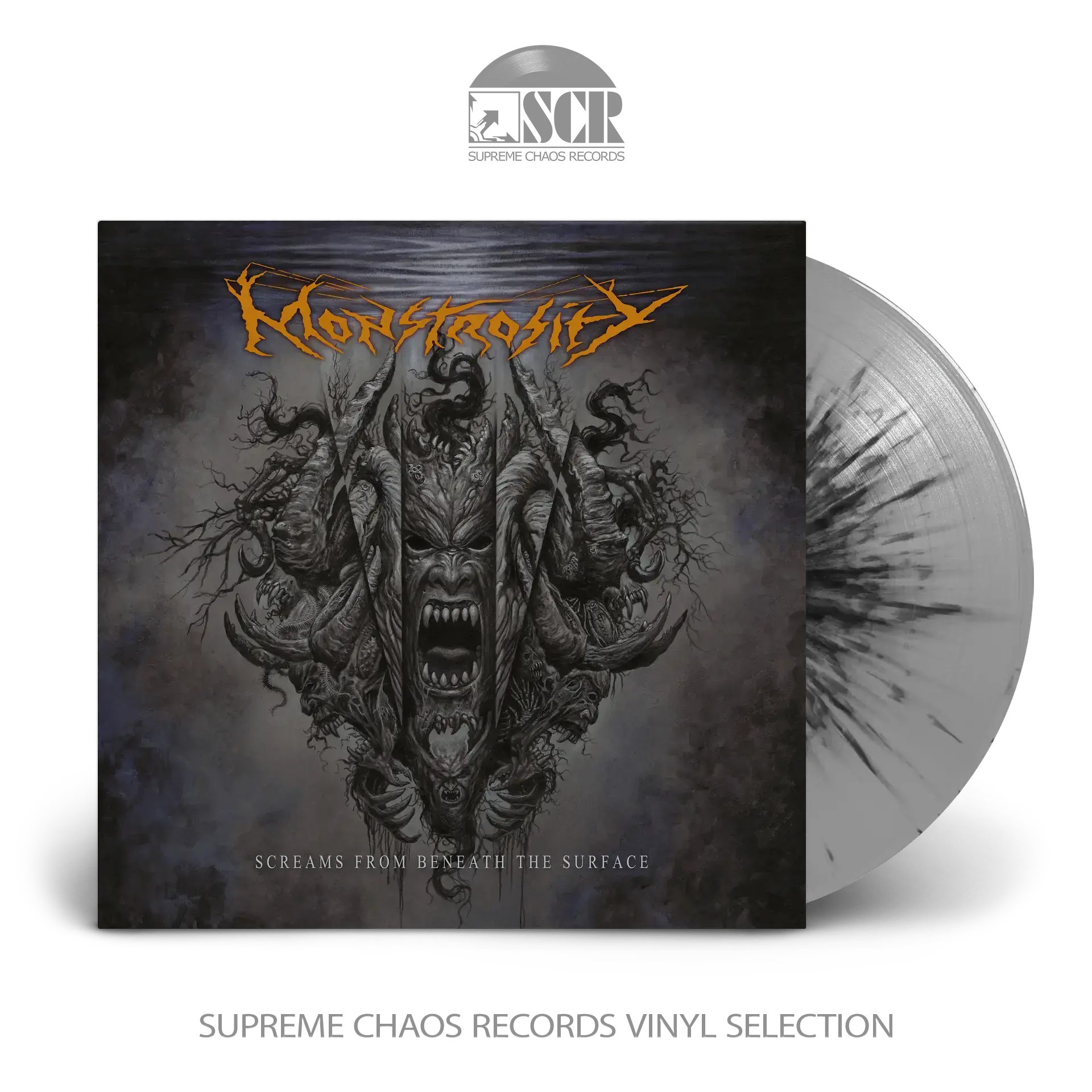 MONSTROSITY - Screams From Beneath The Surface · SILVER/BLACK SPLATTER LP MONSTROSITY - Screams From Beneath The Surface · SILVER/BLACK SPLATTER LP (Death Metal Vinyl)