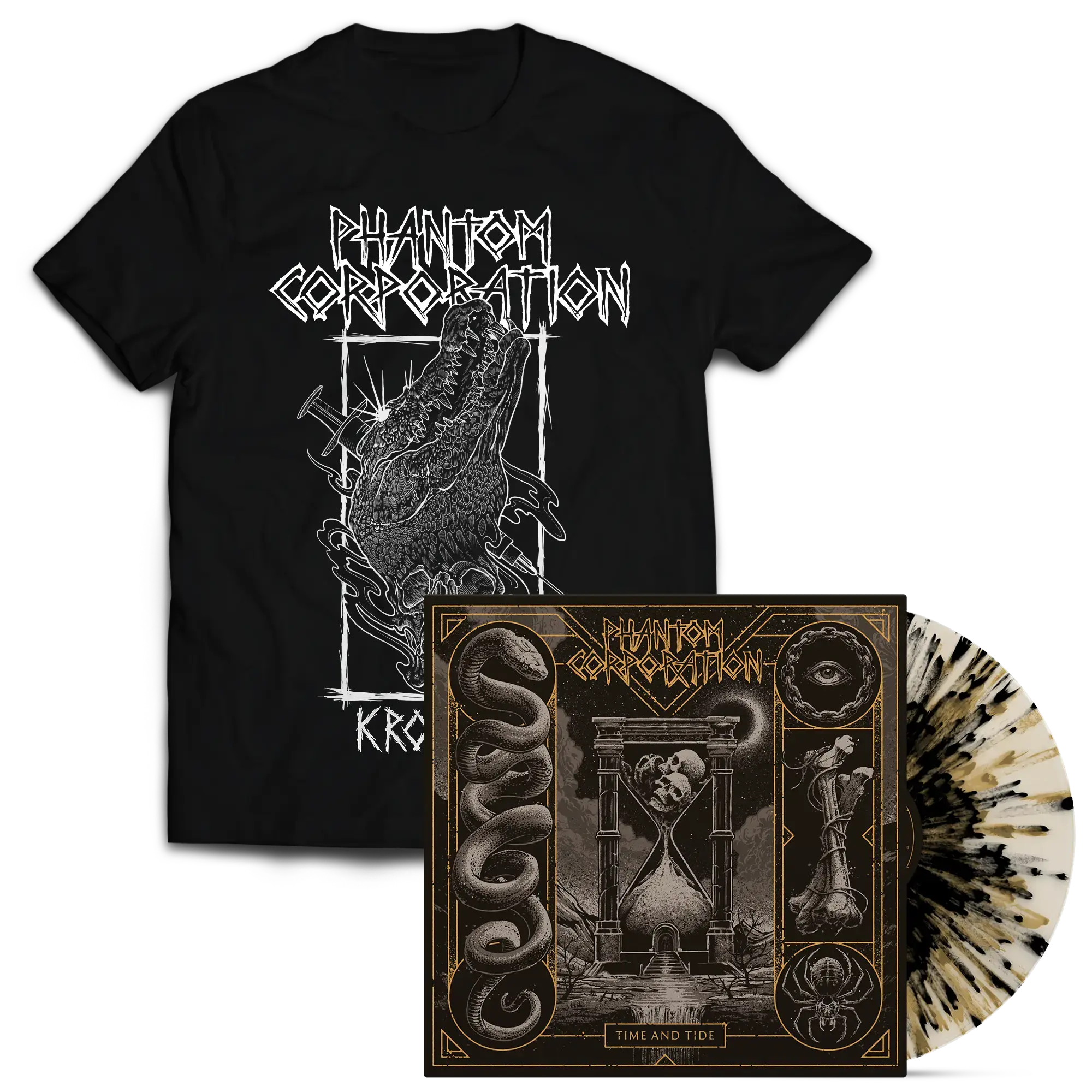 PHANTOM CORPORATION - Time And Tide · T-SHIRT SPLATTER LP BUNDLE (Thrash Metal/D-Beat/Death Metal Vinyl)
