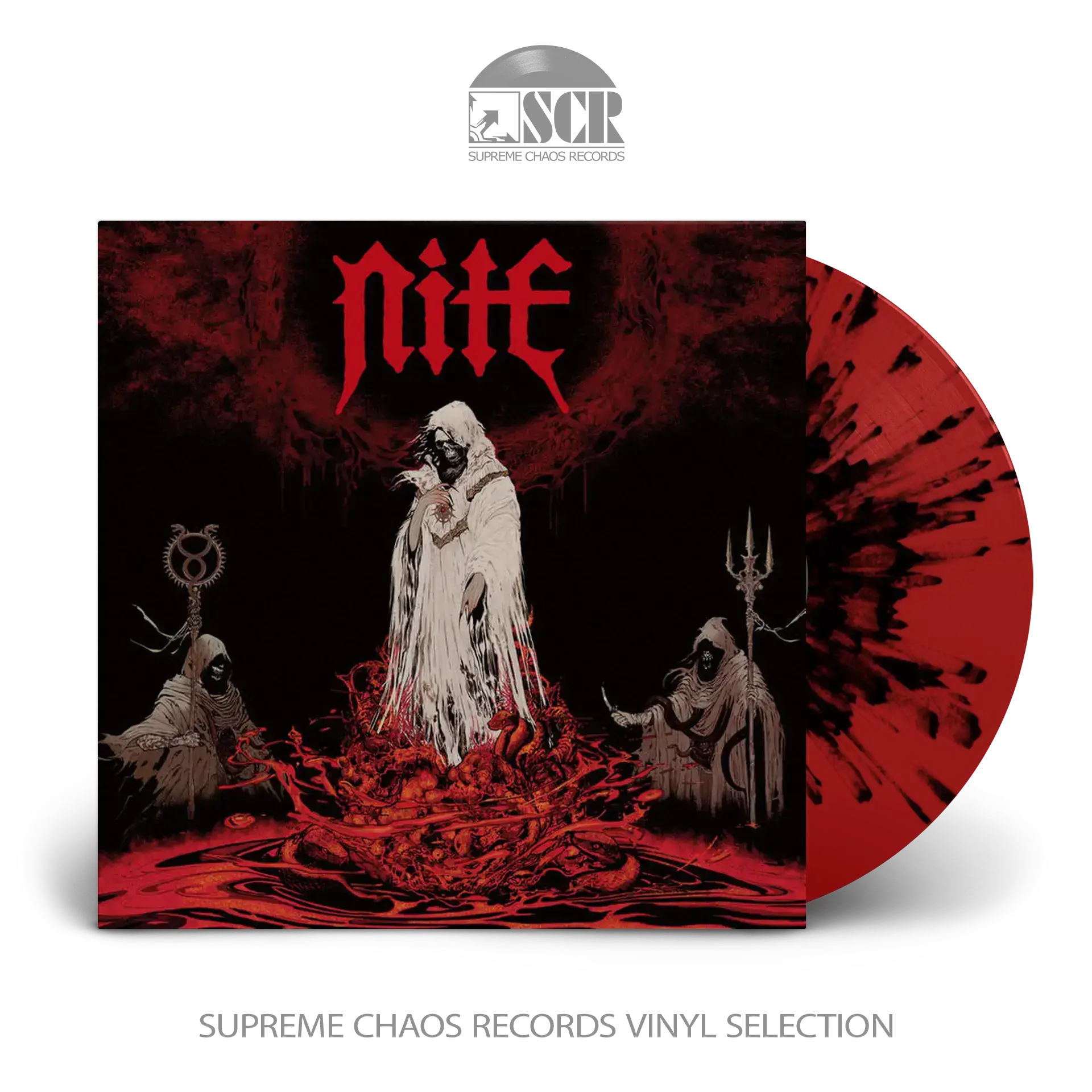 NITE - Cult Of The Serpent Sun · RED/BLACK SPLATTER LP (Blackened Heavy Metal Vinyl)