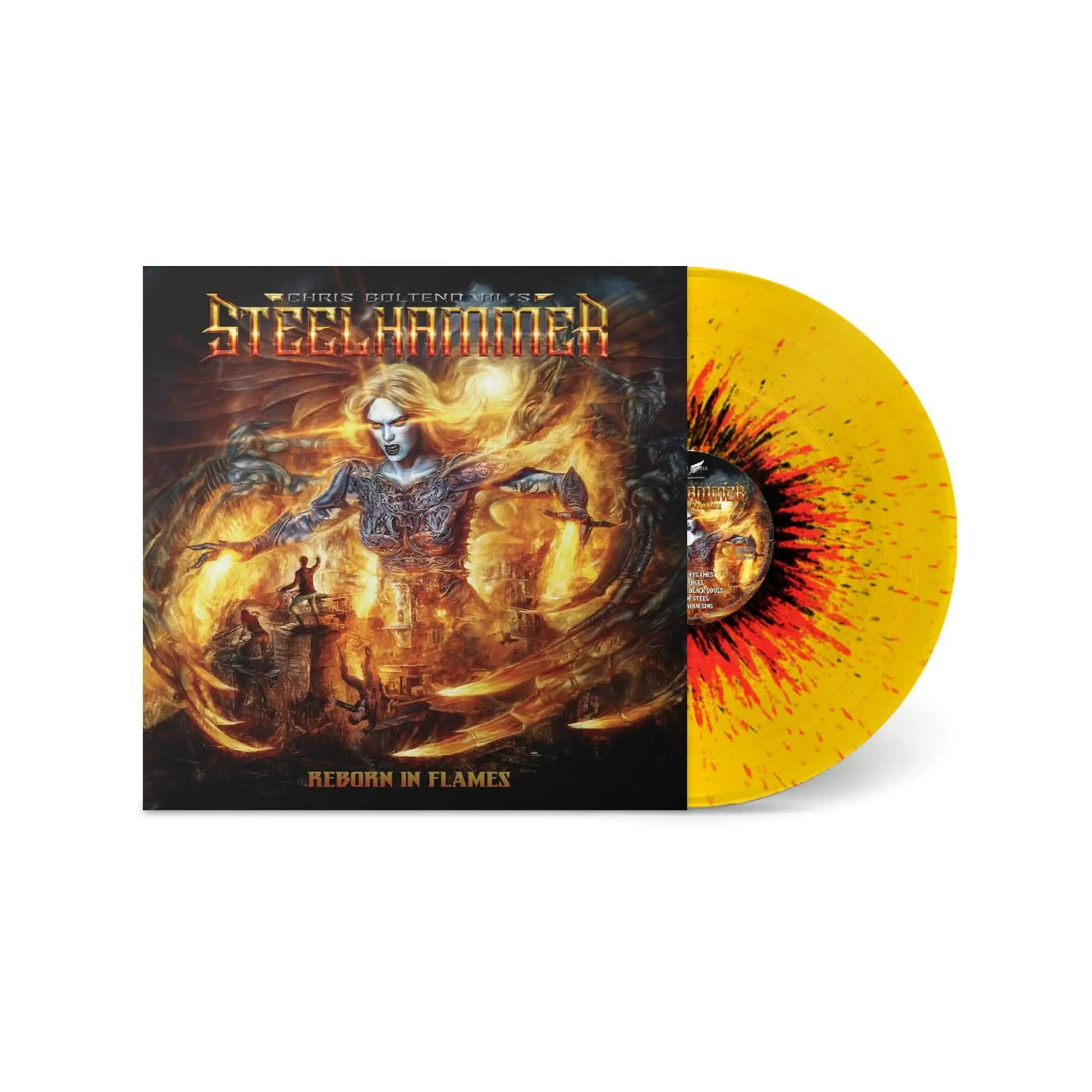 CHRIS BOHLTENDAHL'S STEELHAMMER - Reborn In Flame · YELLOW/ORANGE/BLACK SPLATTER LP CHRIS BOHLTENDAHL'S STEELHAMMER - Reborn In Flame · YELLOW/ORANGE/BLACK SPLATTER LP (Heavy Metal Vinyl)