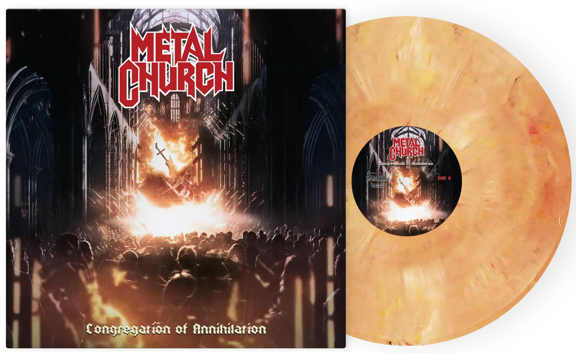 METAL CHURCH - Congregation of Annihilation · WHITE/ORANGE/RED/BLACK MARBLED LP METAL CHURCH - Congregation of Annihilation · WHITE/ORANGE/RED/BLACK MARBLED LP (Heavy Metal Vinyl)