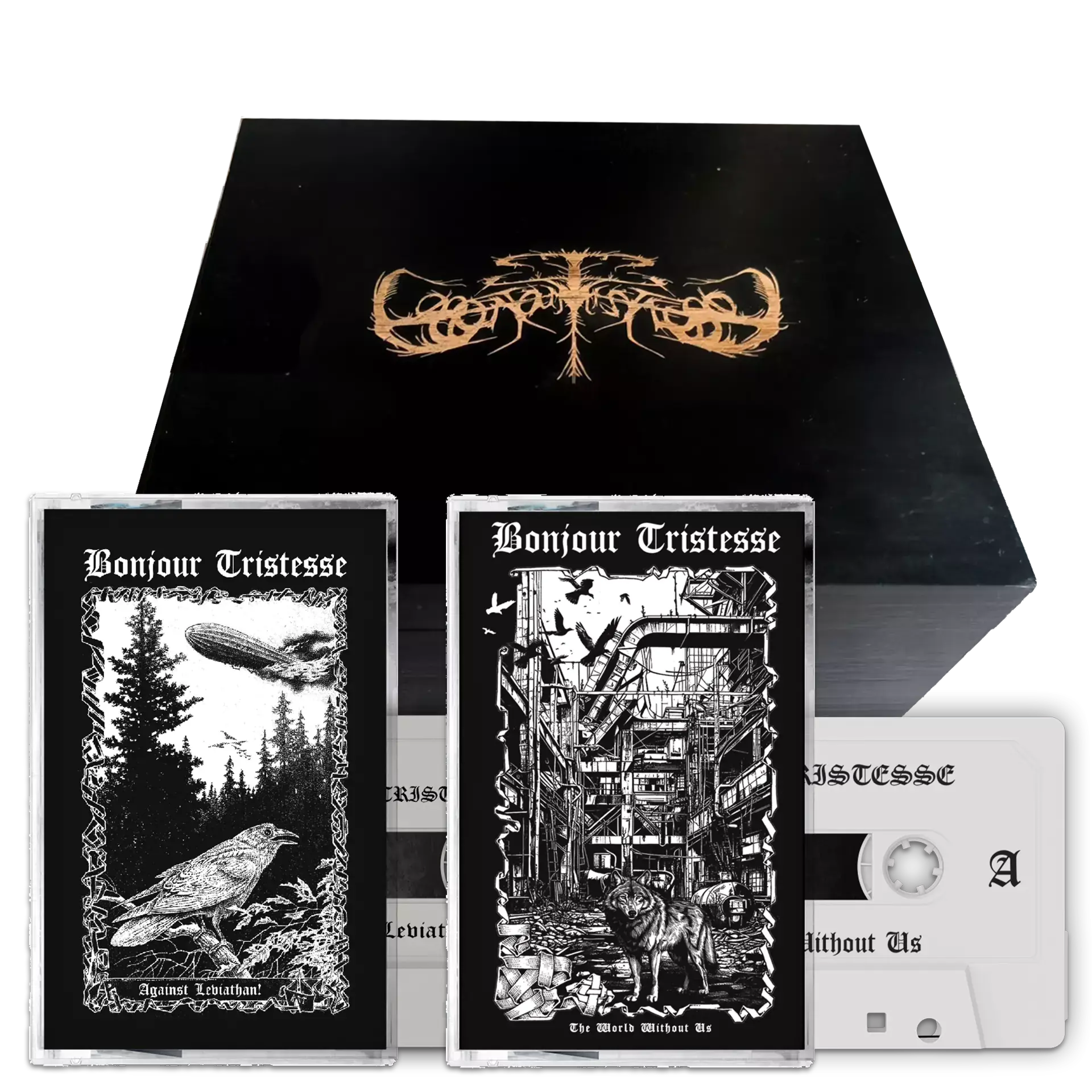 BONJOUR TRISTESSE - The World Without Us / Against Leviathan · WOODEN WHITE TAPE BOX SET BONJOUR TRISTESSE - The World Without Us / Against Leviathan · WOODEN WHITE TAPE BOX SET (Black Metal Tapes)