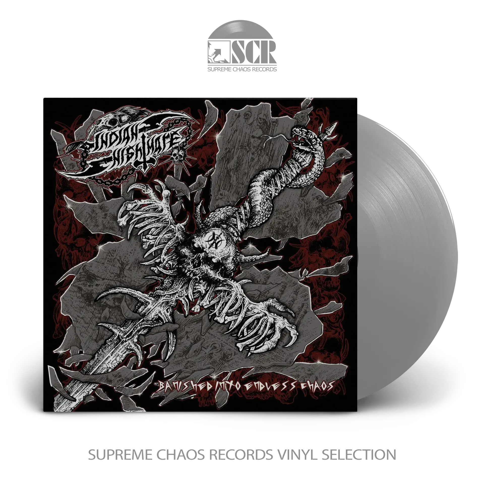INDIAN NIGHTMARE - Banished into Endless Chaos · SILVER LP (Heavy Metal Vinyl)