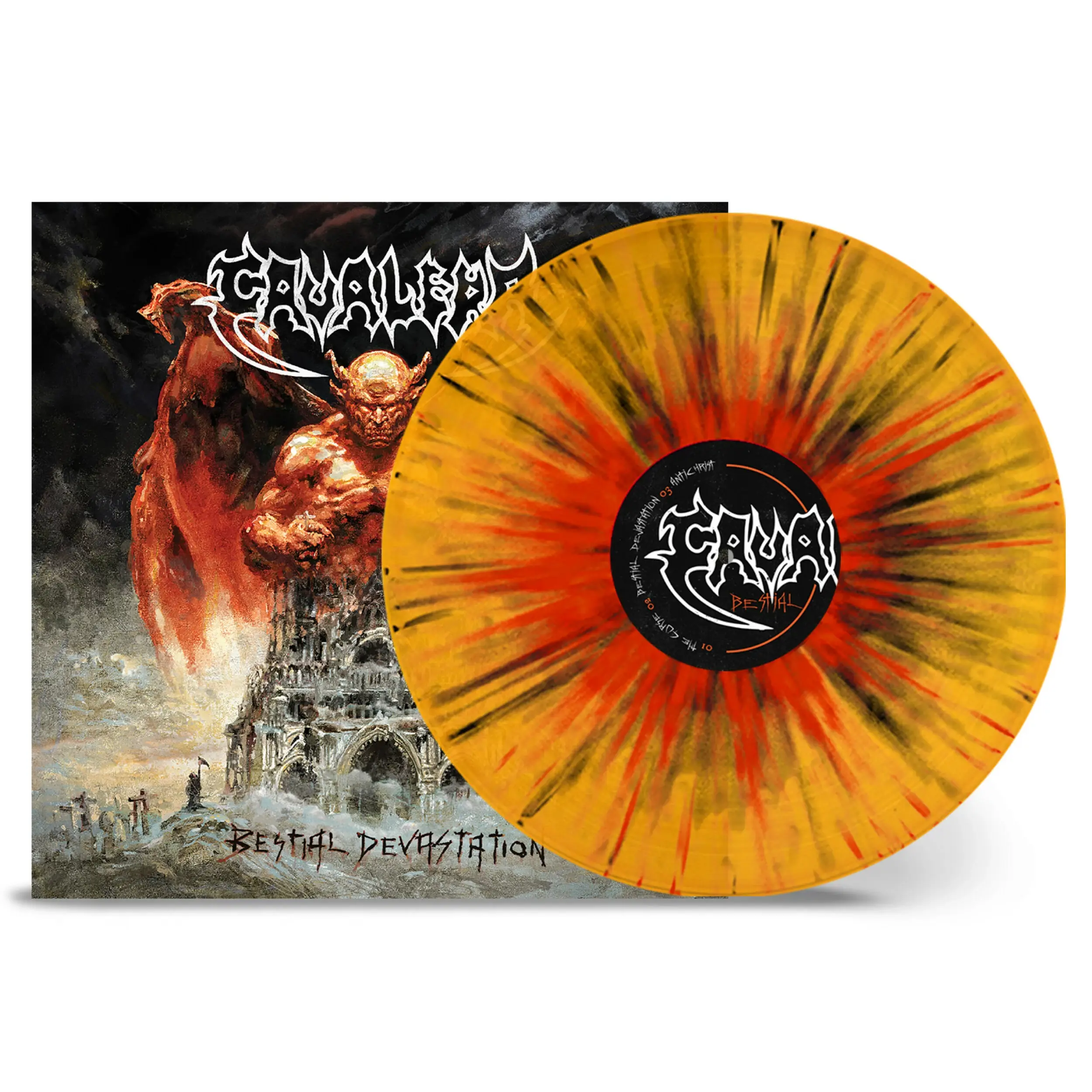 CAVALERA - Bestial Devastation · TRANSPARENT ORANGE/RED/BLACK SPLATTER VINYL CAVALERA - Bestial Devastation · TRANSPARENT ORANGE/RED/BLACK SPLATTER VINYL (Death Metal Vinyl)