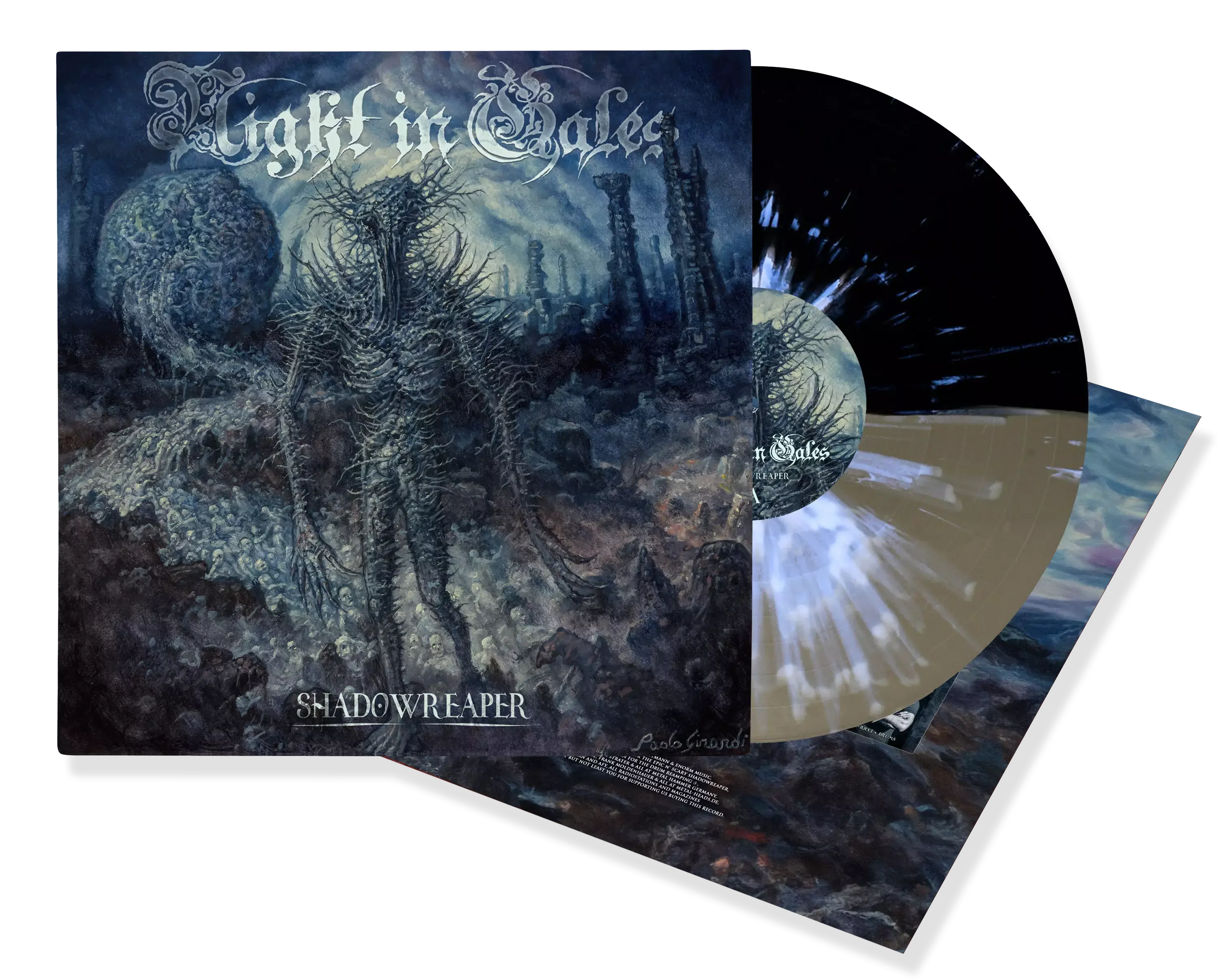 NIGHT IN GALES - Shadowreaper · BLACK/WHITE/GOLD OPAQUE SPLATTER LP NIGHT IN GALES - Shadowreaper · BLACK/WHITE/GOLD OPAQUE SPLATTER LP (Death Metal Vinyl)