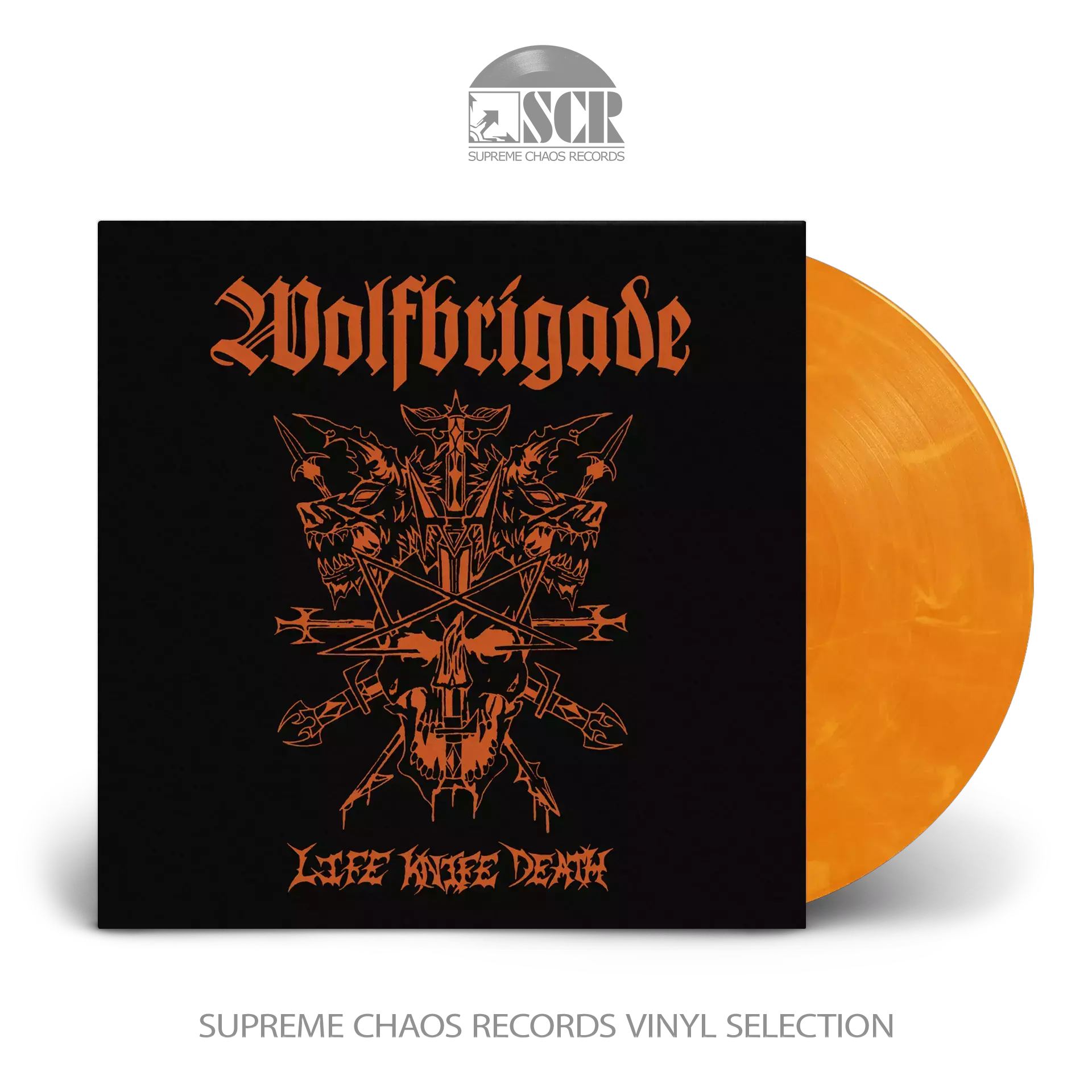 WOLFBRIGADE - Life Knife Death · ORANGE MARBLED LP WOLFBRIGADE - Life Knife Death · ORANGE MARBLED LP (Crust Punk Vinyl)
