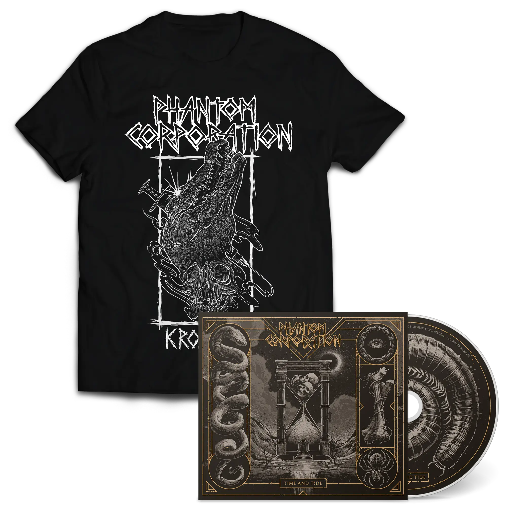 PHANTOM CORPORATION - Time And Tide · DIGIPAK T-SHIRT BUNDLE PHANTOM CORPORATION - Time And Tide · DIGIPAK T-SHIRT BUNDLE (Thrash Metal/D-Beat/Death Metal CDs)