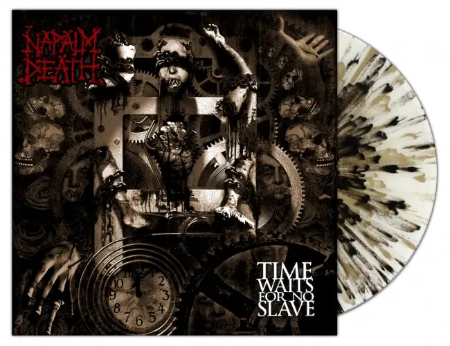 NAPALM DEATH · Time Waits For No Slave | EMP WHITE SPLATTER LP NAPALM DEATH · Time Waits For No Slave | EMP WHITE SPLATTER LP (Grindcore Vinyl)