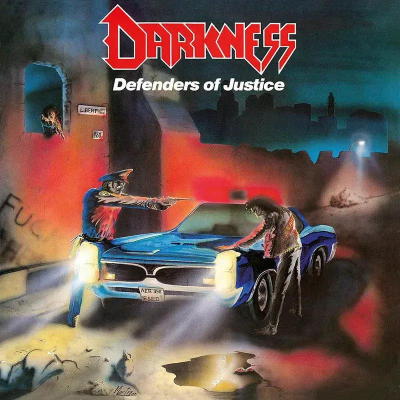 DARKNESS · Defenders of Justice | ORANGE/BLACK MARBLED LP · Bild 1 DARKNESS · Defenders of Justice | ORANGE/BLACK MARBLED LP (Heavy Metal/Speed Metal Vinyl) · Bild 1