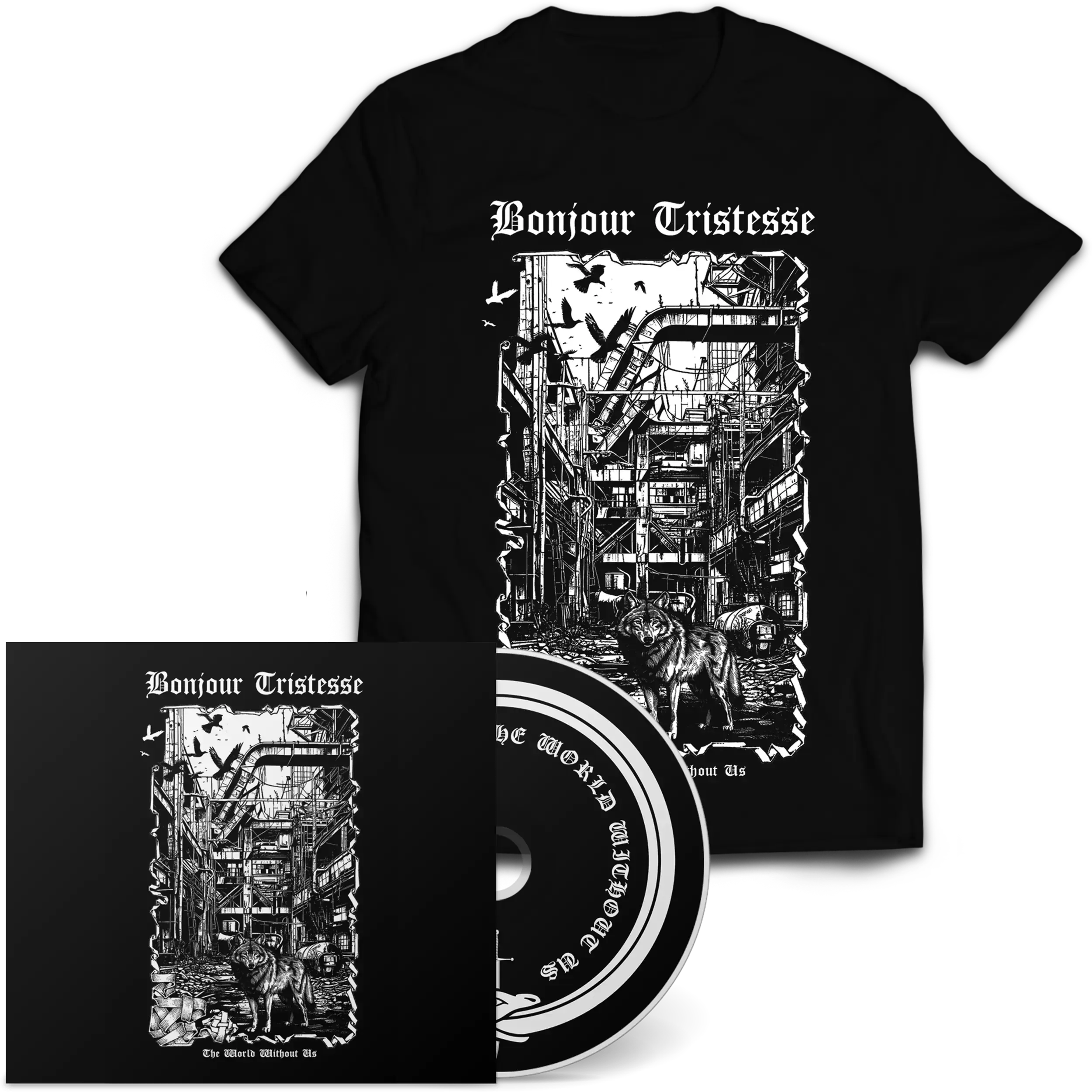 BONJOUR TRISTESSE - The World Without Us · DIGIPAK T-SHIRT BUNDLE (Black Metal CDs)