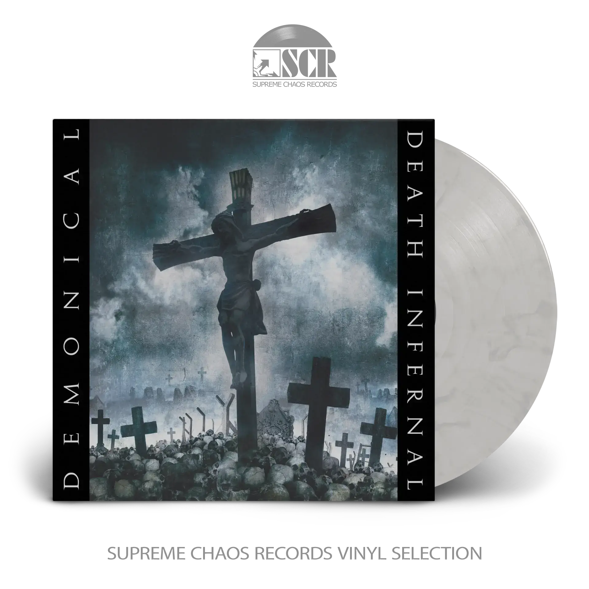 DEMONICAL - Death Infernal · WHITE/GRAY/BLACK MARBLED LP DEMONICAL - Death Infernal · WHITE/GRAY/BLACK MARBLED LP (Death Metal Vinyl)