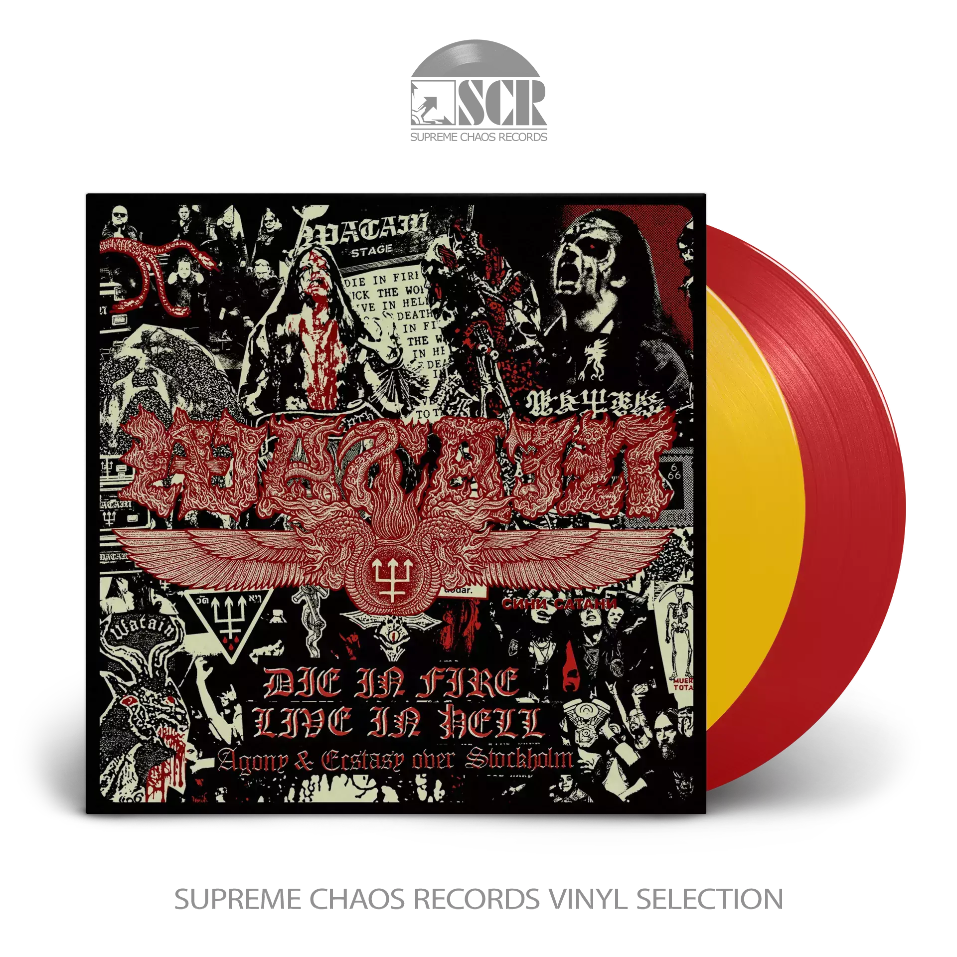 WATAIN - Die In Fire - Live In Hell · YELLOW/RED DLP WATAIN - Die In Fire - Live In Hell · YELLOW/RED DLP (Black Metal Vinyl)