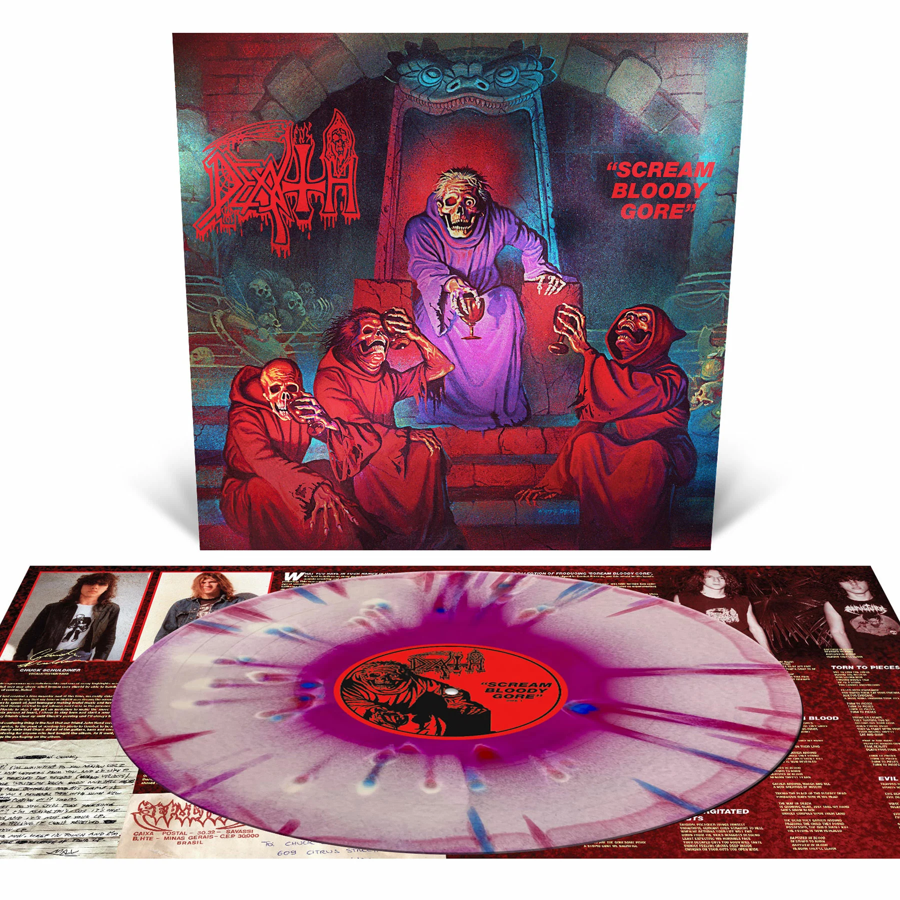 DEATH - Scream Bloody Gore (Re-Issue) · VIOLET/WHITE/RED MERGE SPLATTER LP (Death Metal Vinyl)