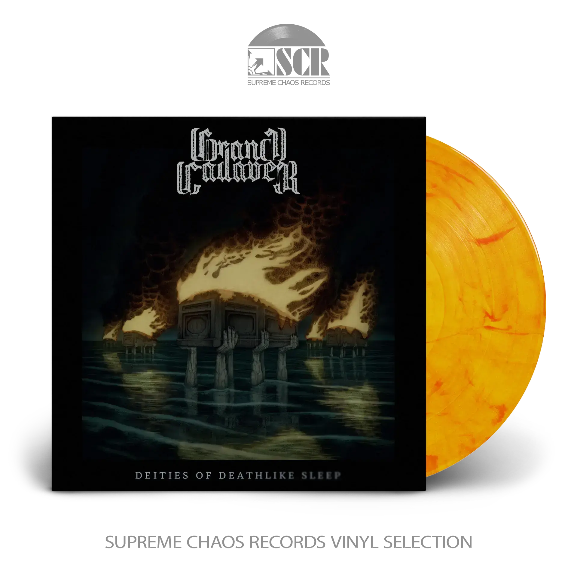 GRAND CADAVER · Deities Of Deathlike Sleep | ORANGE/RED MARBLED LP GRAND CADAVER · Deities Of Deathlike Sleep | ORANGE/RED MARBLED LP (Death Metal Vinyl)