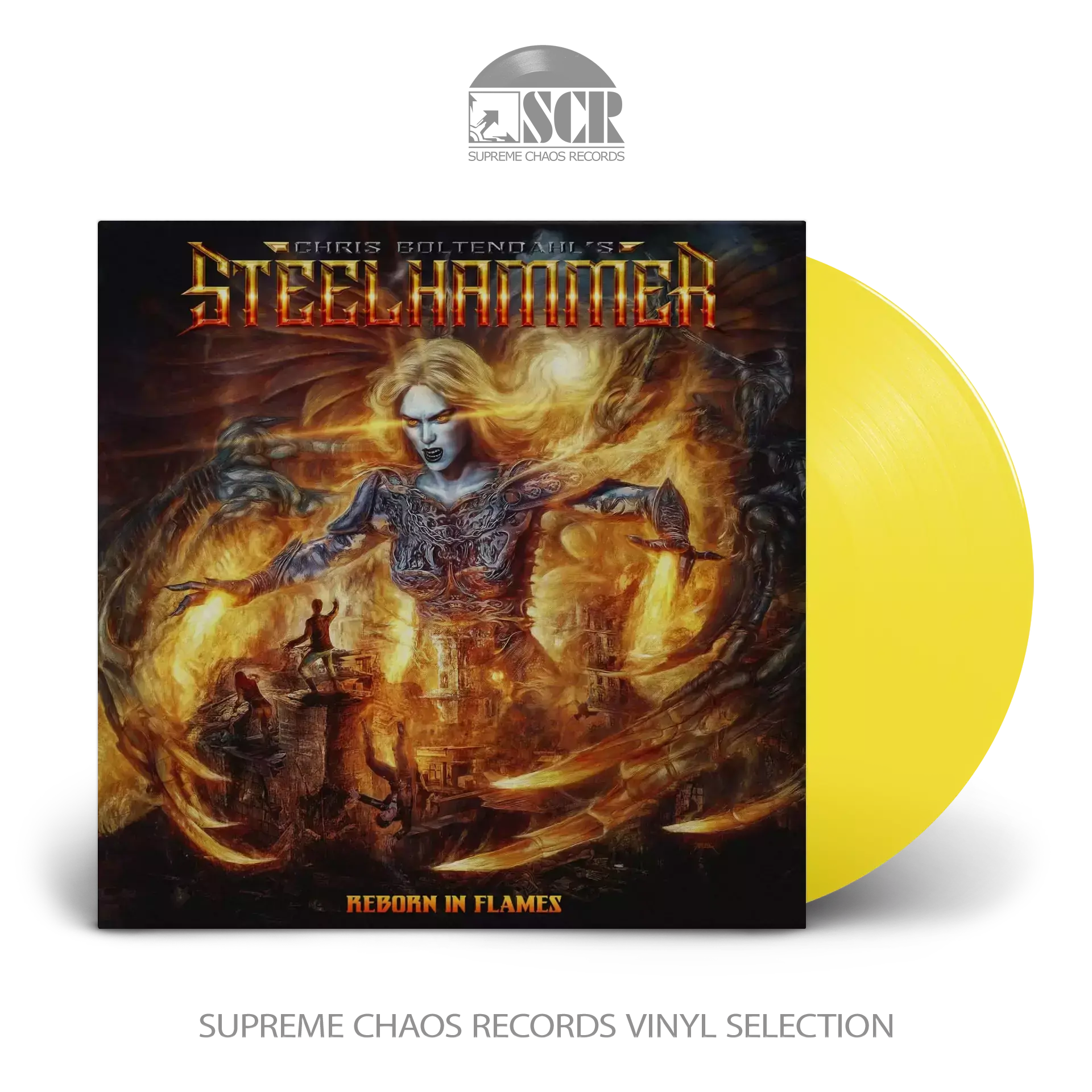 CHRIS BOHLTENDAHL'S STEELHAMMER · Reborn In Flames | SUN YELLOW LP CHRIS BOHLTENDAHL'S STEELHAMMER · Reborn In Flames | SUN YELLOW LP (Heavy Metal Vinyl)