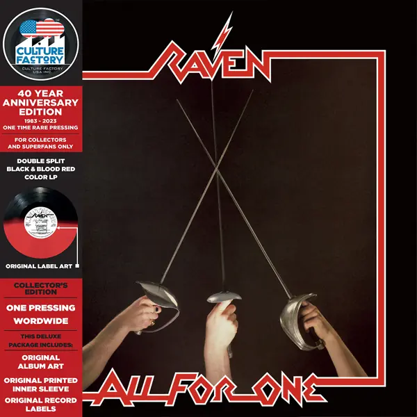 RAVEN - All For One · BLACK/BLOOD RED SPLIT LP RAVEN - All For One · BLACK/BLOOD RED SPLIT LP (Heavy Metal Vinyl)