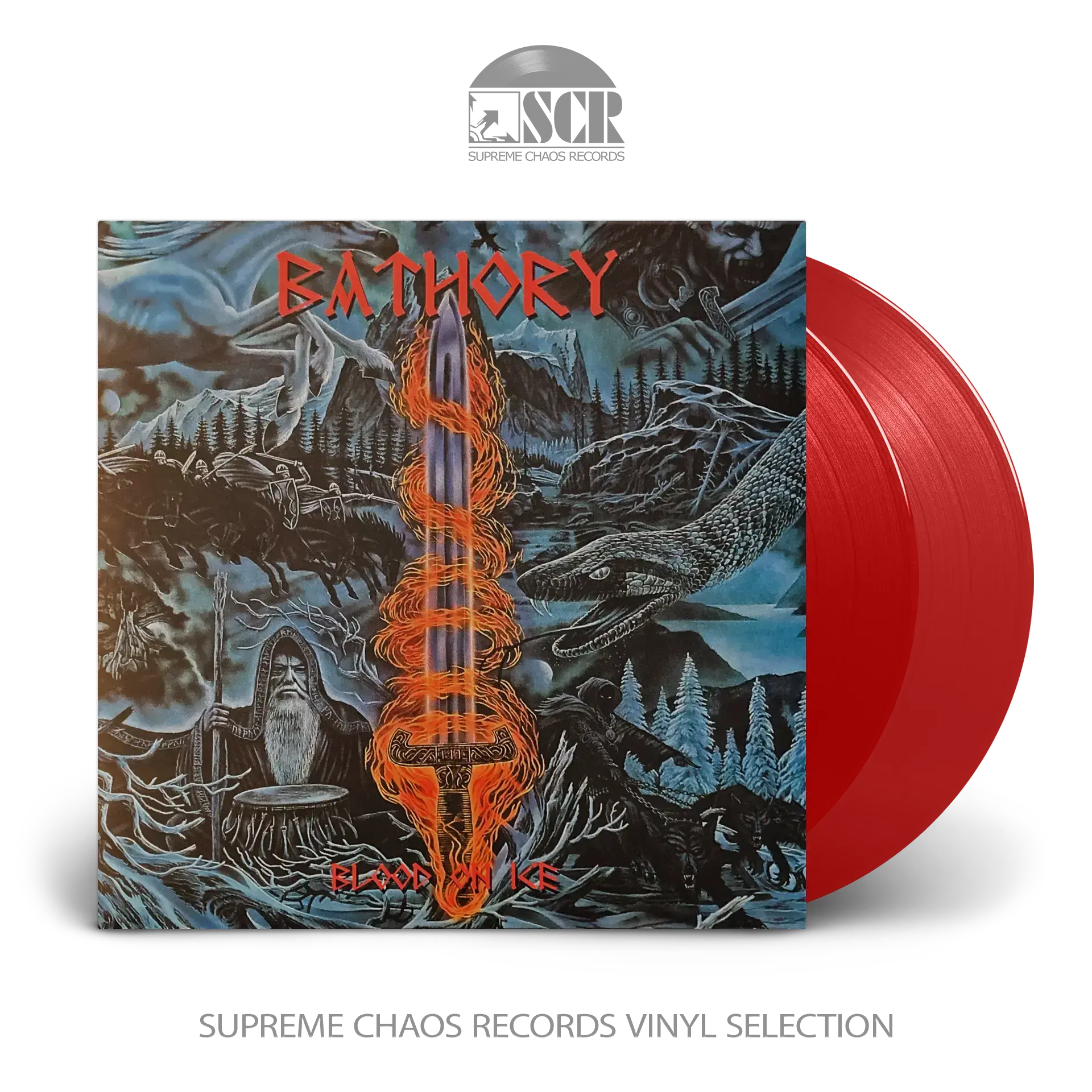 BATHORY - Blood On Ice · RED 2LP BATHORY - Blood On Ice · RED 2LP (Black Metal Vinyl)