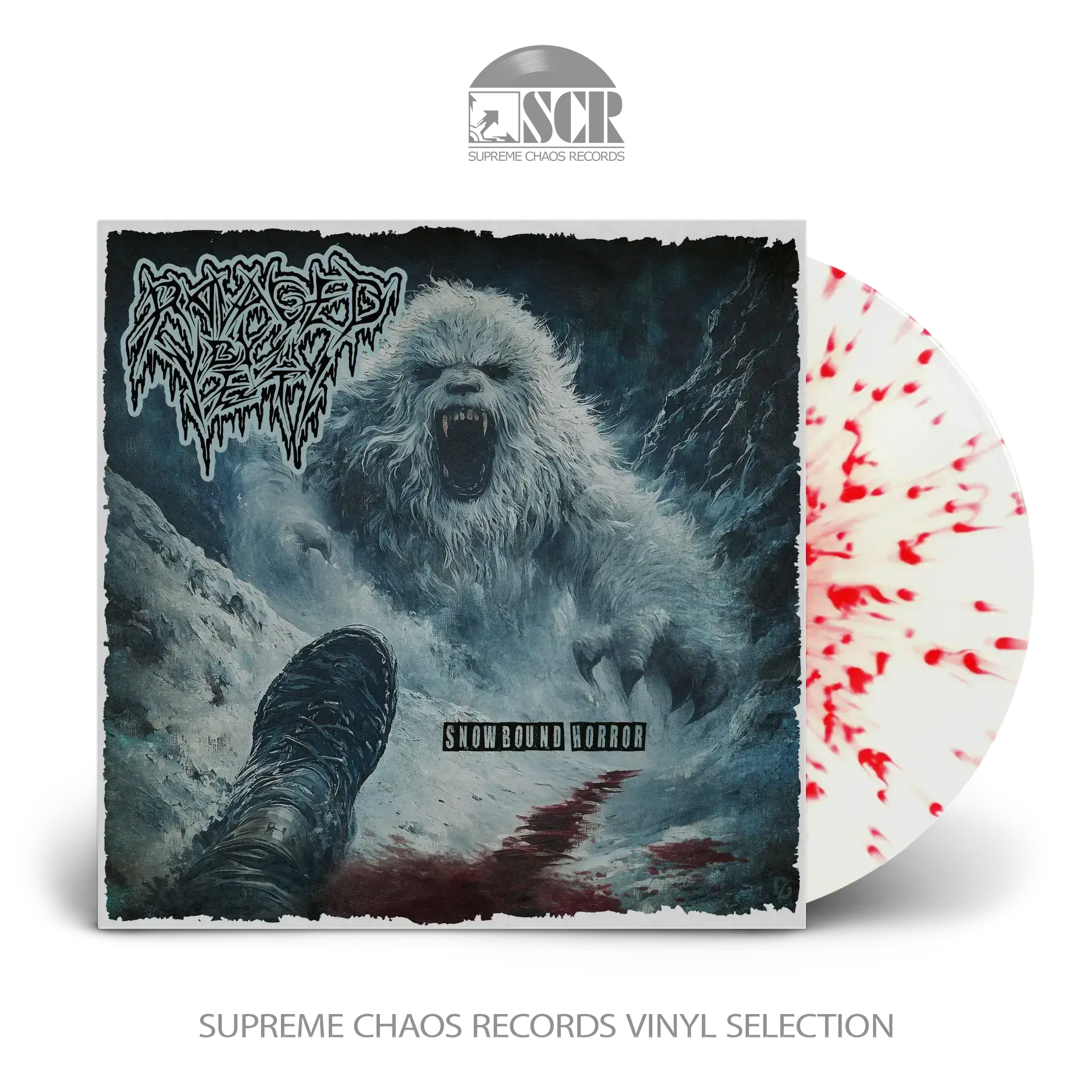 RAVAGED BY THE YETI · Snowbound Horror | WHITE/RED SPLATTER LP (Death Metal Vinyl)