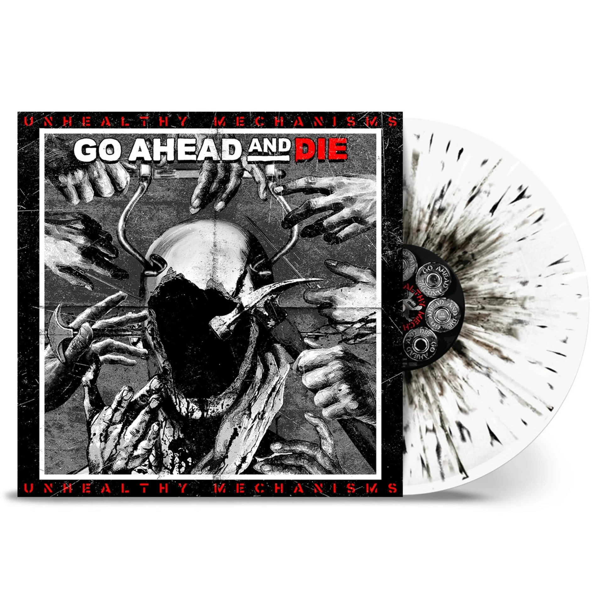 GO AHEAD AND DIE · Unhealthy Mechanisms | WHITE/BLACK SPLATTER VINYL (Death Metal Vinyl) · Bild 1