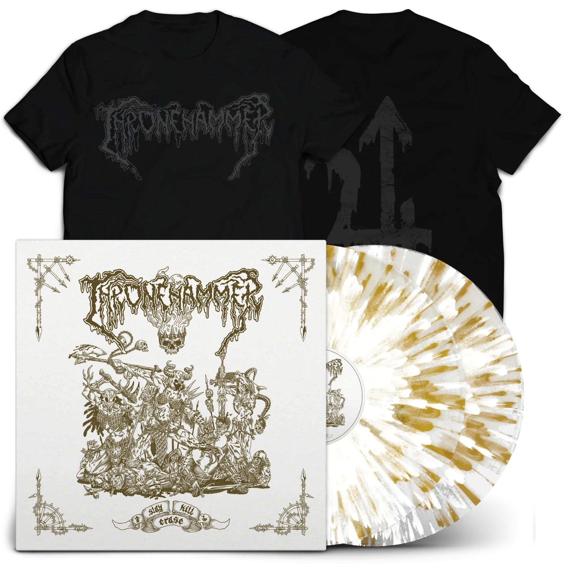 THRONEHAMMER - Slay | Kill | Erase [T-SHIRT+CLEAR WHITE GOLD 2LP] (Doom Metal/Epic Metal/Death Metal/Heavy Metal Vinyl)
