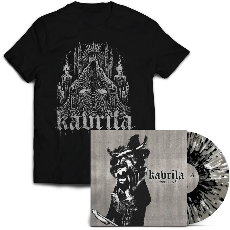 Kavrila · Heretics I | Clear Marbled WHITE/BLACK Splatter LP+SHIRT Bundle