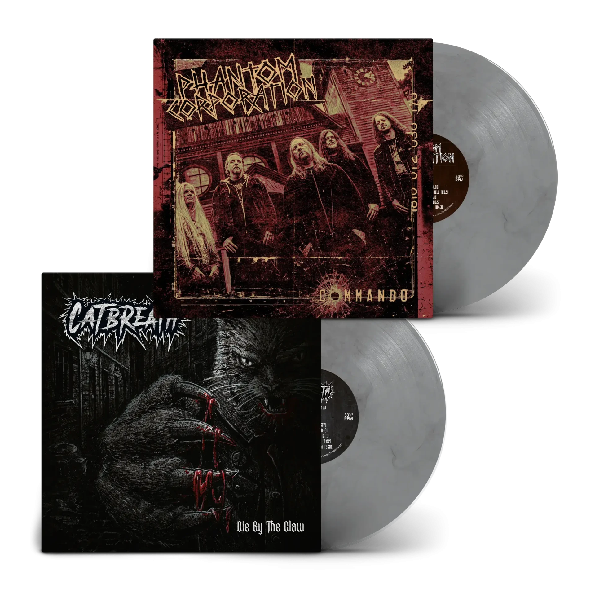 PHANTOM CORPORATION / CATBREATH · Commando / Die By The Claw | GREY BLACK MARBLED LP (Thrash Metal/Death Metal Vinyl)