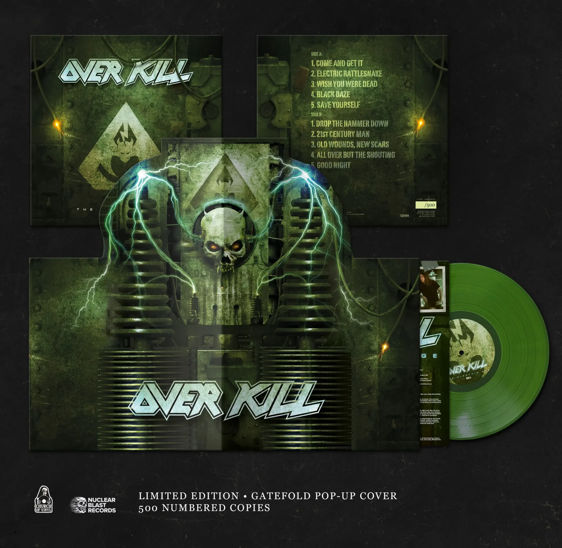 OVERKILL - The Electric Age (Pop-Up) · GREEN LP (Thrash Metal Vinyl)