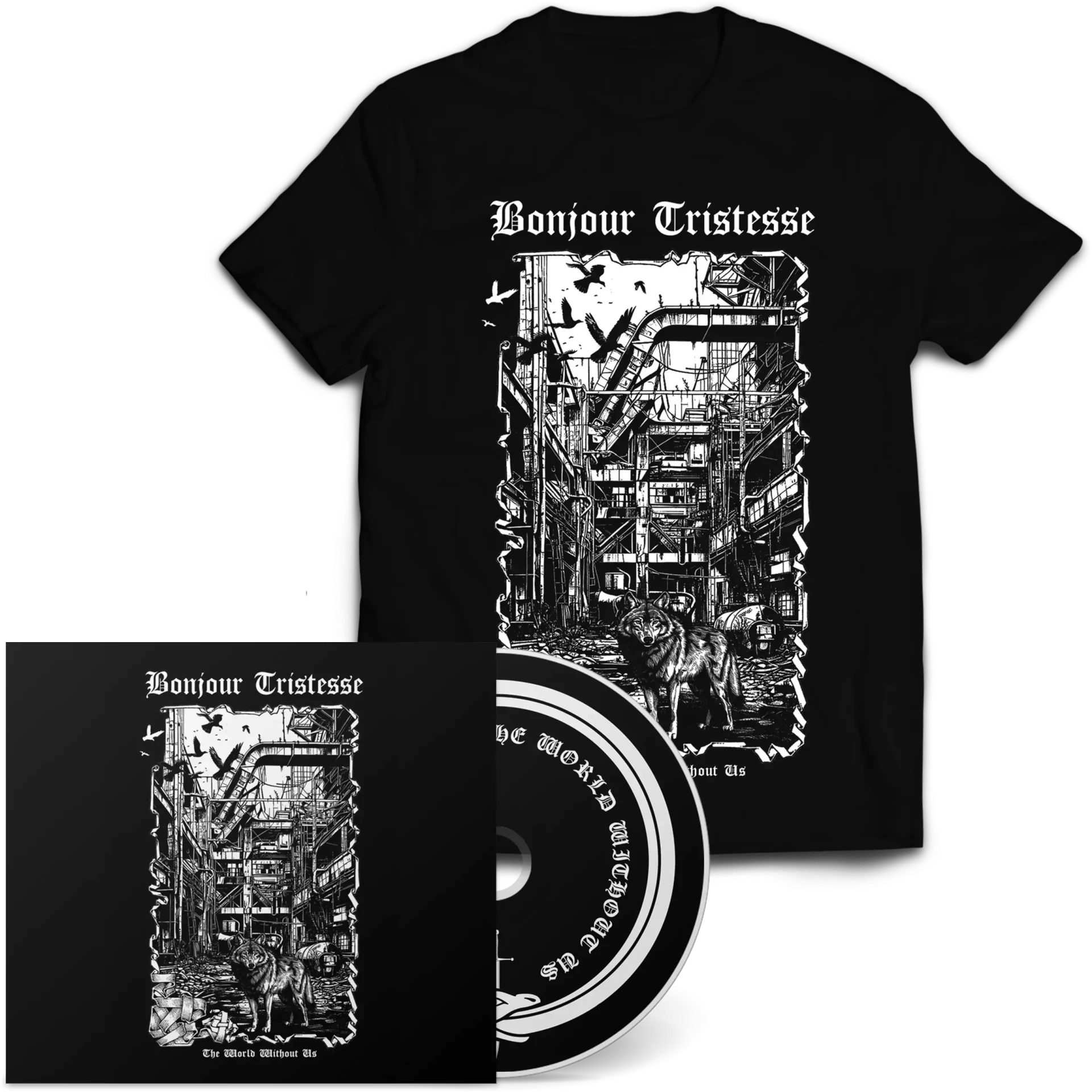 BONJOUR TRISTESSE - The World Without Us · DIGIPAK T-SHIRT BUNDLE (Black Metal CDs)