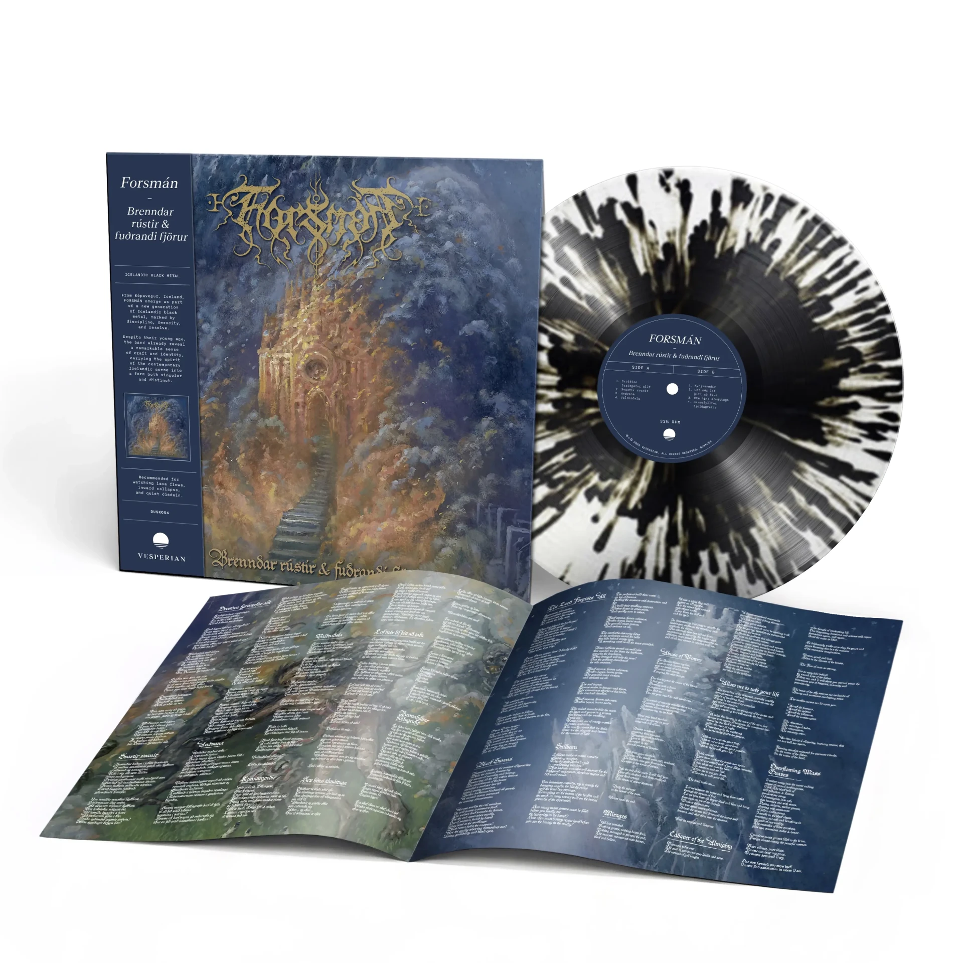 FORSMÁN · Brenndar Rústir og Fuðrandi Fjörur | CLEAR/BLACK SPLATTER LP (Black Metal Vinyl) · Bild 2