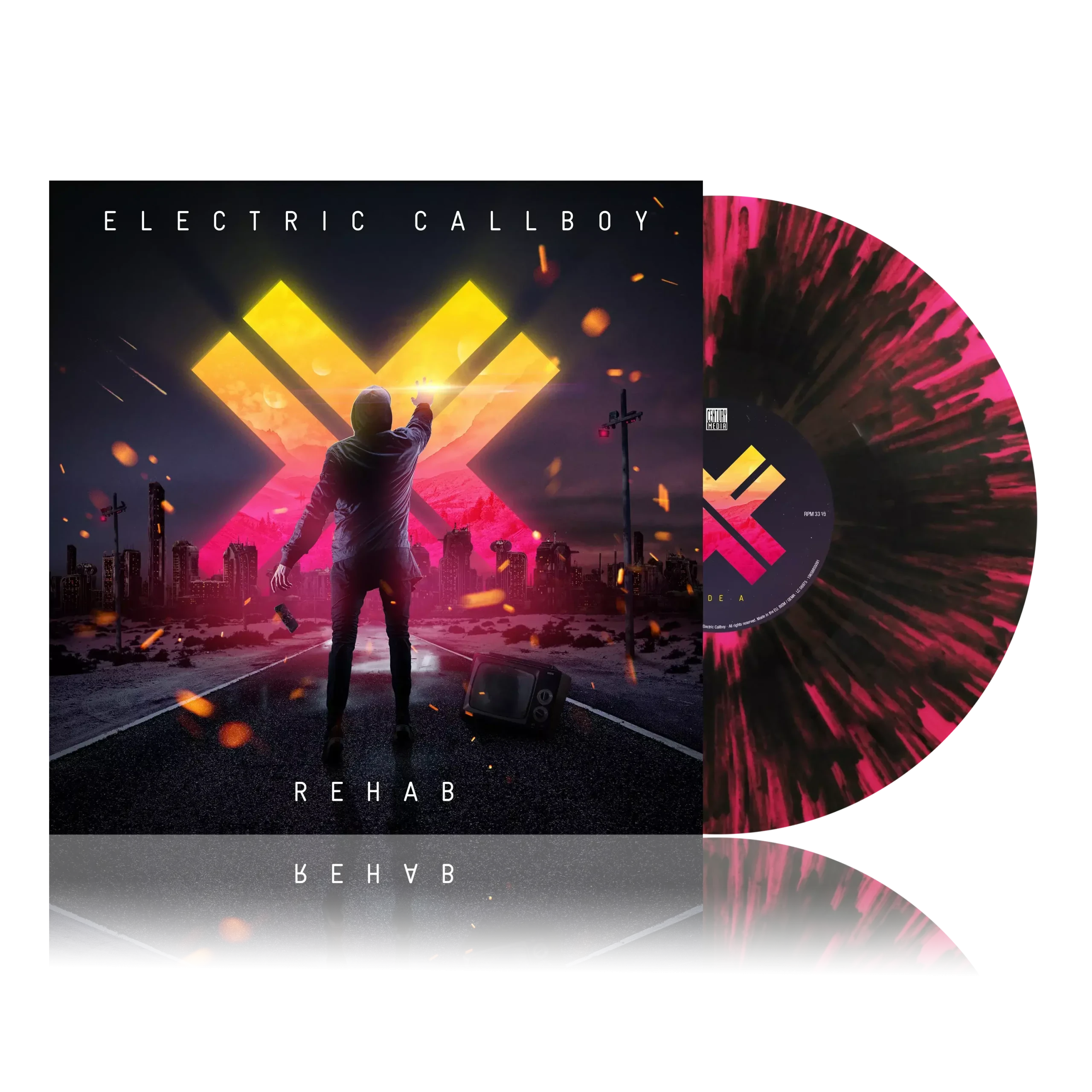 ELECTRIC CALLBOY - Rehab (Re-issue 2023) · TRANSPARENT NEON PINK/BLACK SPLATTER LP