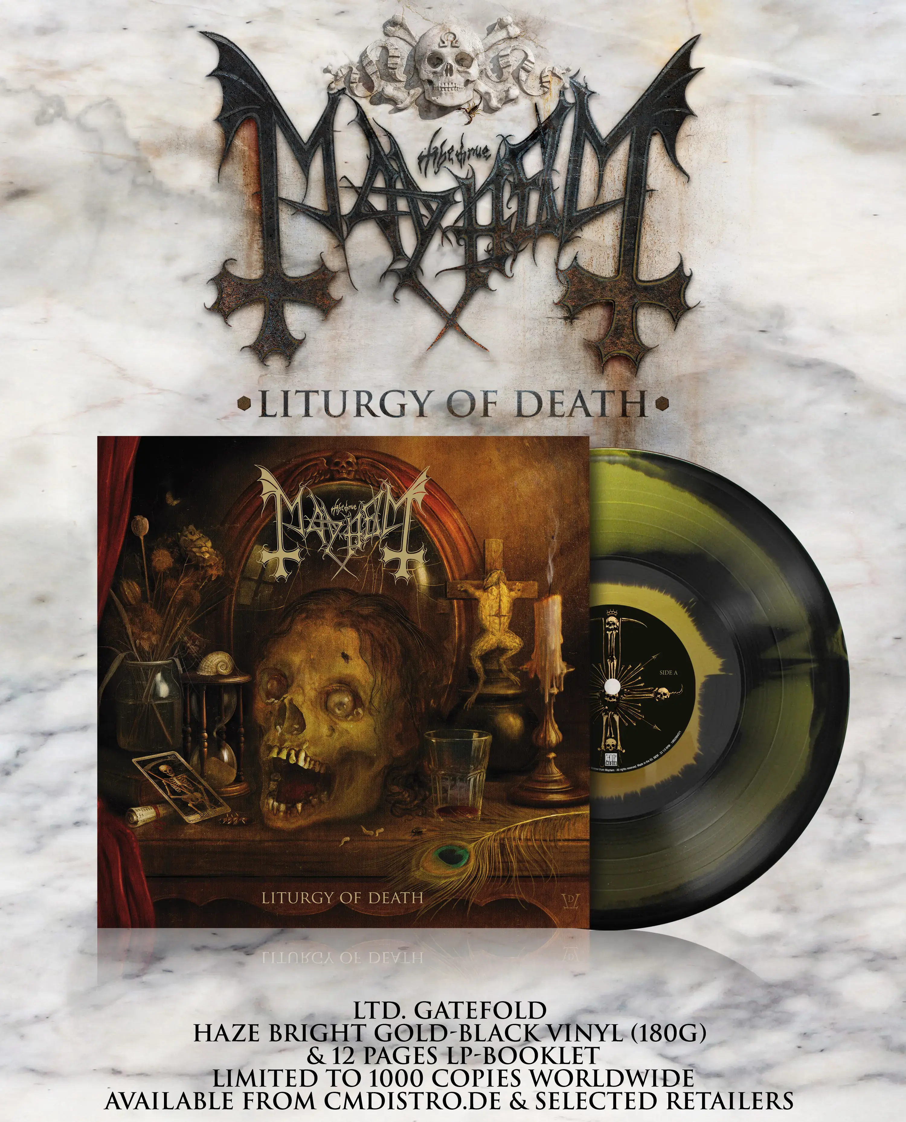 MAYHEM · Liturgy Of Death | GOLD/BLACK HAZE LP (Black Metal Vinyl)